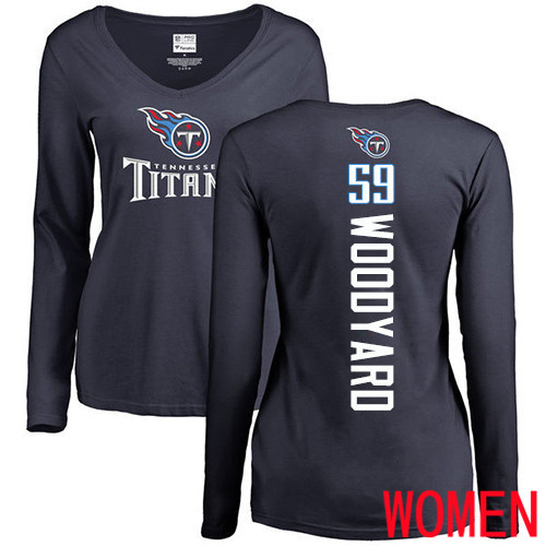 Tennessee Titans Navy Blue Women Wesley Woodyard Backer NFL Football #59 Long Sleeve T Shirt